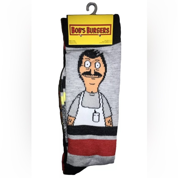 Bob’s Burgers Crew Socks 2 Pair Men's 6-12 Gray Black w Burger & Bob Animated TV - Picture 1 of 12